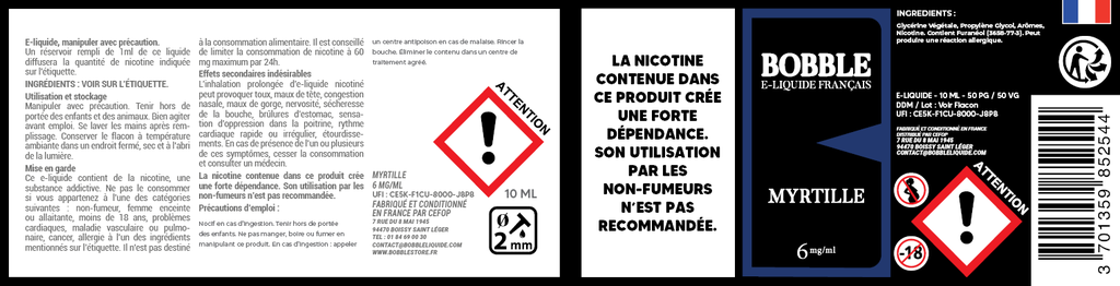 Bobble 10ml - Myrtille (Boîte de 6) 