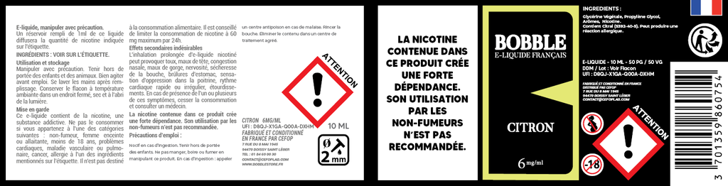 Bobble 10ml - Citron (Boîte de 6)