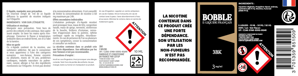 Bobble 10ml - 3BK (Boîte de 6)