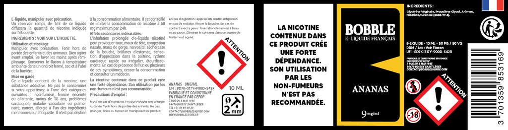 Bobble 10ml - Ananas (Boîte de 6)