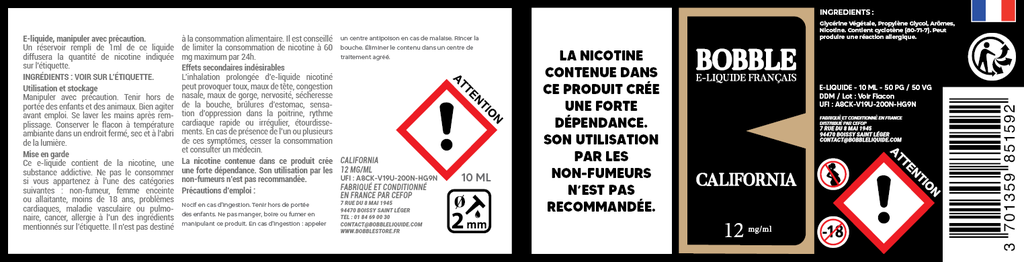 Bobble 10ml - California (Boîte de 6) 