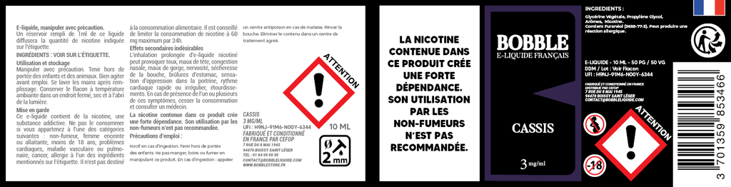 Bobble 10ml - Cassis (Boîte de 6)