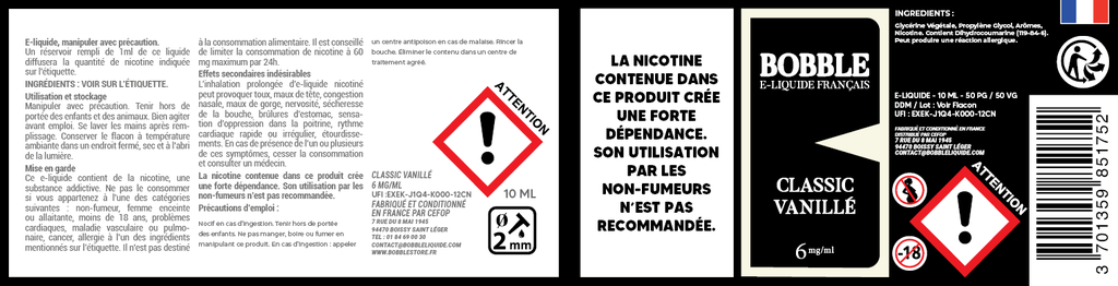 Bobble 10ml - Classic Vanillé (Boîte de 6) 