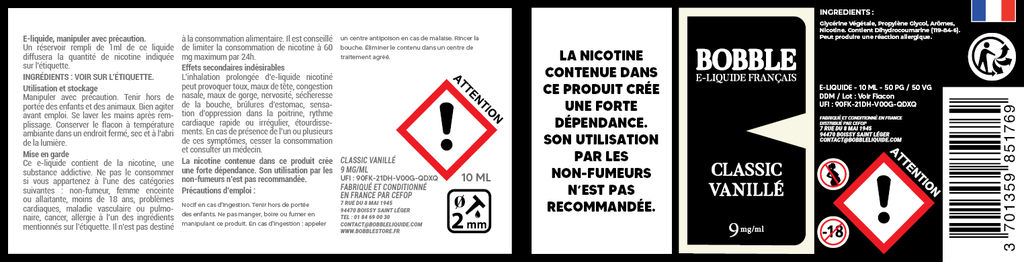 Bobble 10ml - Classic Vanillé (Boîte de 6) 