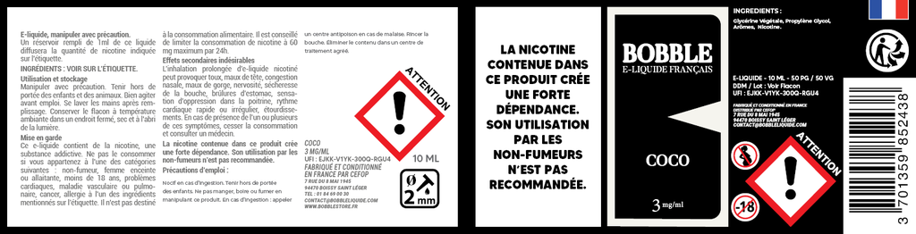 Bobble 10ml - Coco (Boîte de 6) 