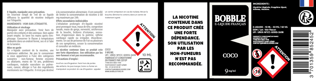 Bobble 10ml - Coco (Boîte de 6) 