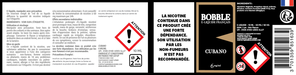 Bobble 10ml - Cubano (Boîte de 6)  