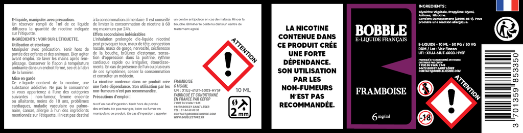 Bobble 10ml - Framboise (Boîte de 6) 