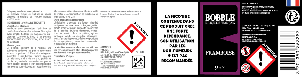 Bobble 10ml - Framboise (Boîte de 6) 