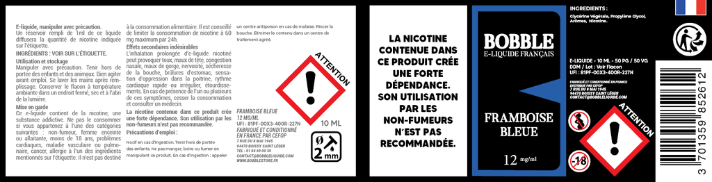 Bobble 10ml - Framboise Bleue (Boîte de 6) 