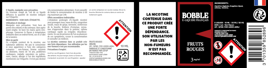 Bobble 10ml - Fruits Rouges (Boîte de 6)   