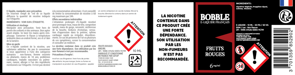 Bobble 10ml - Fruits Rouges (Boîte de 6)   