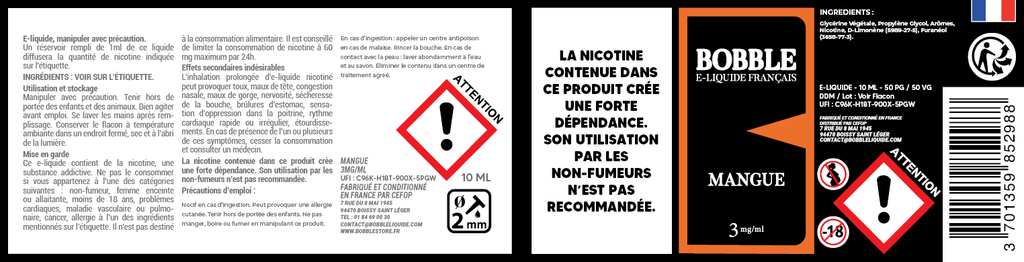 Bobble 10ml - Mangue (Boîte de 6)
