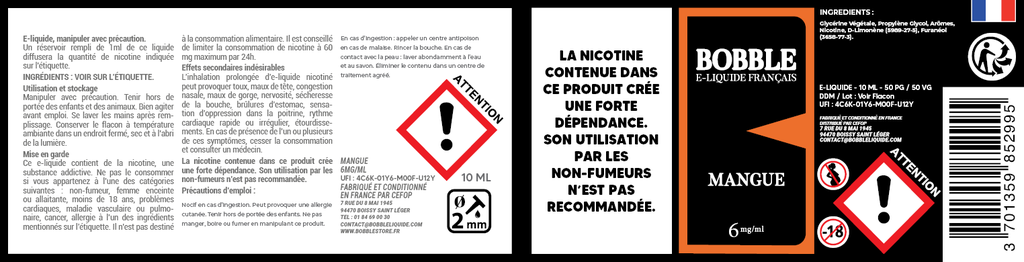 Bobble 10ml - Mangue (Boîte de 6)