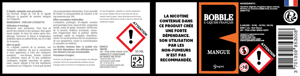 Bobble 10ml - Mangue (Boîte de 6)