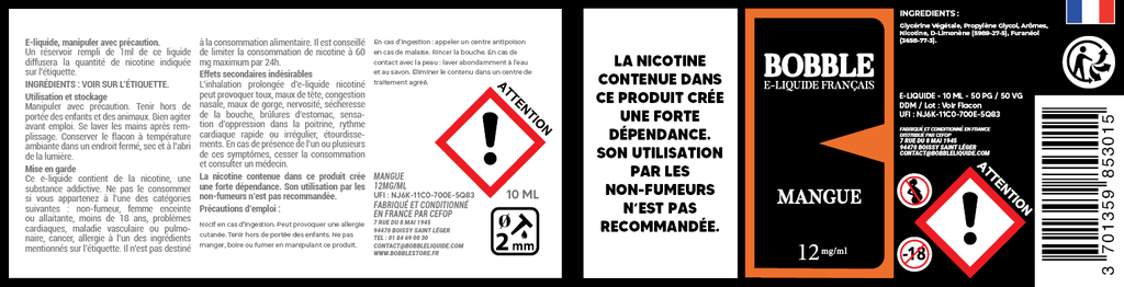 Bobble 10ml - Mangue (Boîte de 6)
