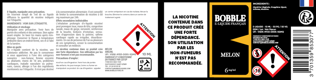 Bobble 10ml - Melon (Boîte de 6)