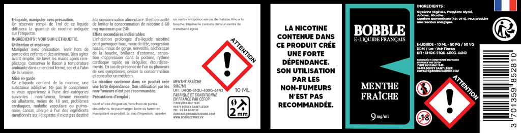 Bobble 10ml - Menthe Fraiche (Boîte de 6) 