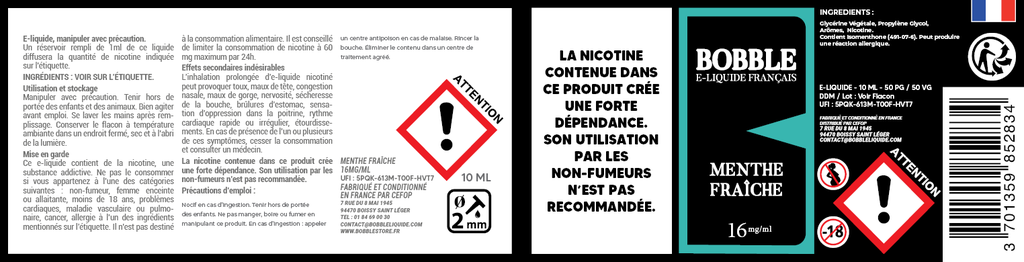 Bobble 10ml - Menthe Fraiche (Boîte de 6) 