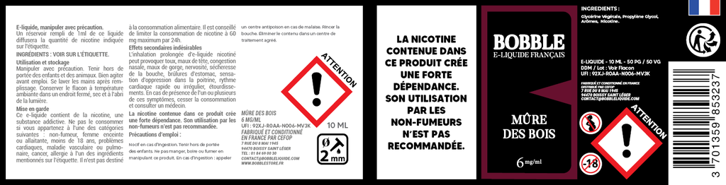 Bobble 10ml - Mûre Des Bois (Boîte de 6) 