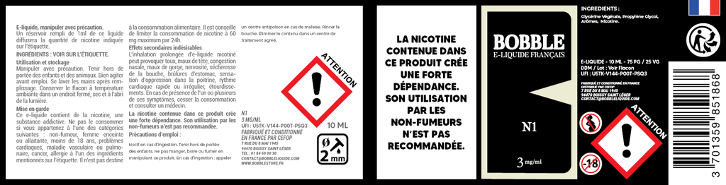 Bobble 10ml - N1 (Boîte de 6) 