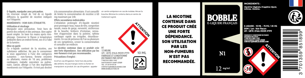 Bobble 10ml - N1 (Boîte de 6) 