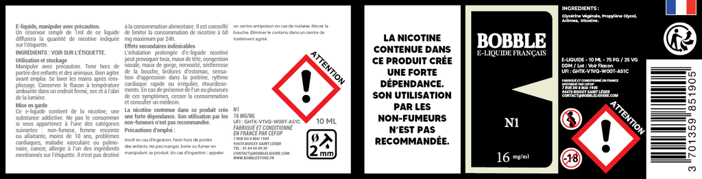 Bobble 10ml - N1 (Boîte de 6) 