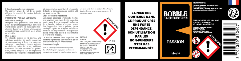 Bobble 10ml - Passion (Boîte de 6)