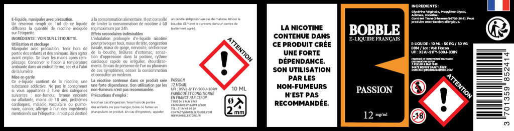 Bobble 10ml - Passion (Boîte de 6)