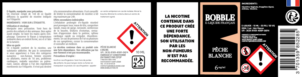 Bobble 10ml - Pêche Blanche (Boîte de 6) 