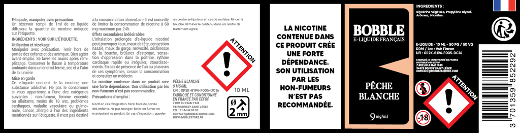 Bobble 10ml - Pêche Blanche (Boîte de 6) 