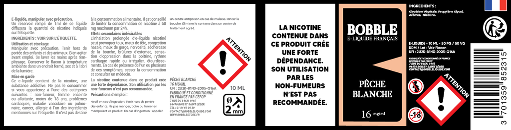 Bobble 10ml - Pêche Blanche (Boîte de 6) 