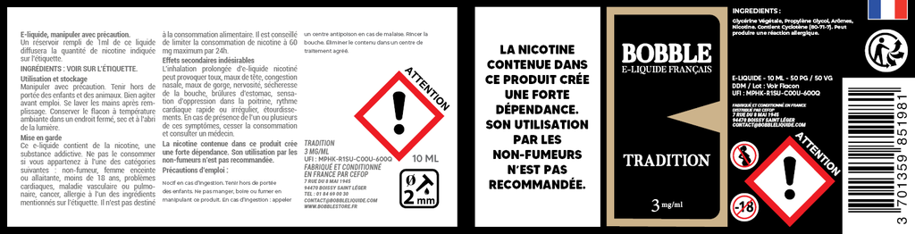 Bobble 10ml - Tradition (Boîte de 6) 