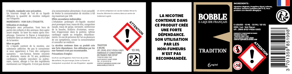 Bobble 10ml - Tradition (Boîte de 6) 