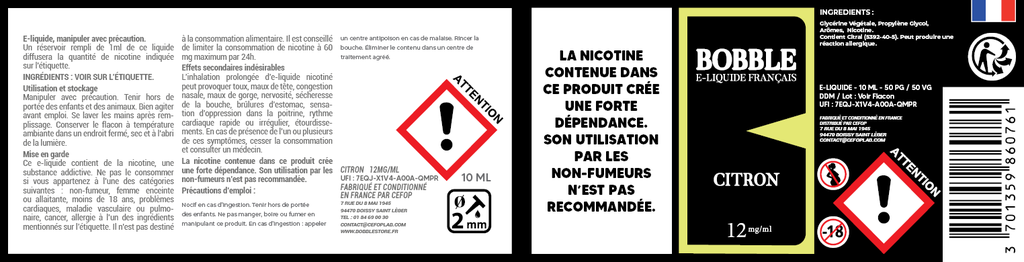 Bobble 10ml - Citron (Boîte de 6)