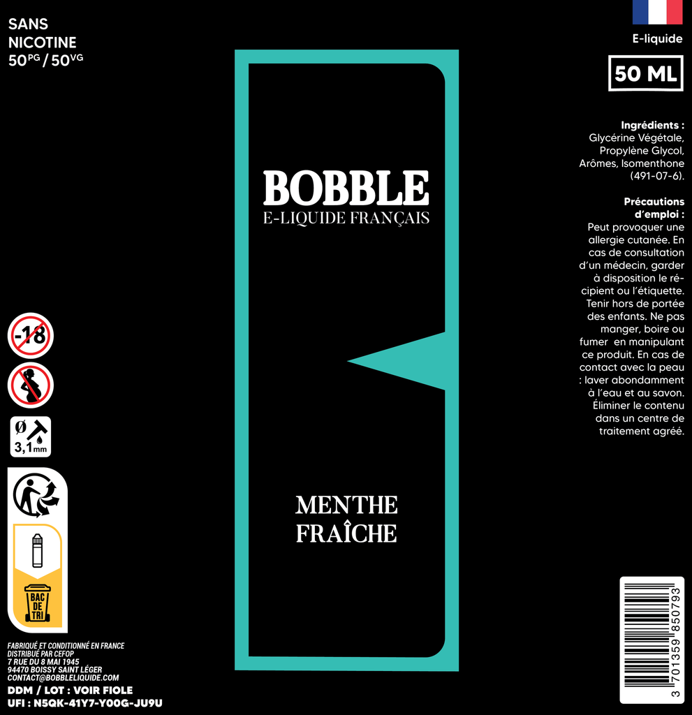 Bobble 50ml - Menthe Fraîche 